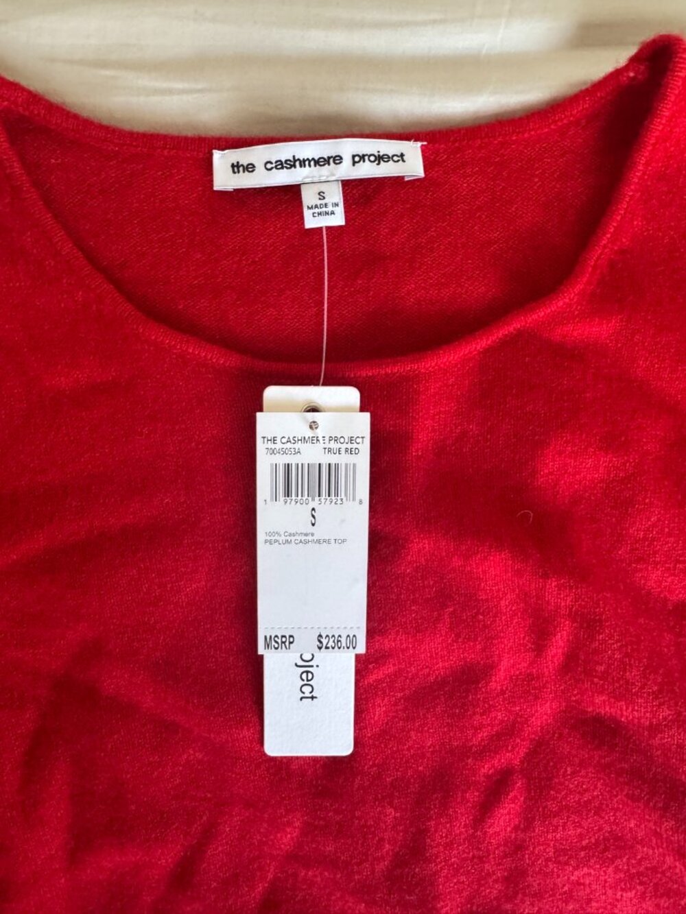 NWT The Cashmere Project Peplum Cashmere Top S True Red